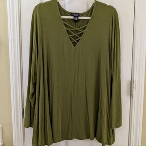Grace Olive Tunic with Crisscross Neckline